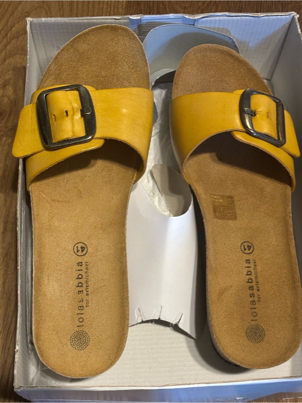 Lola Sabbia Yellow Slide Sandals Size 41 Mustard Buckle Comfort Slides